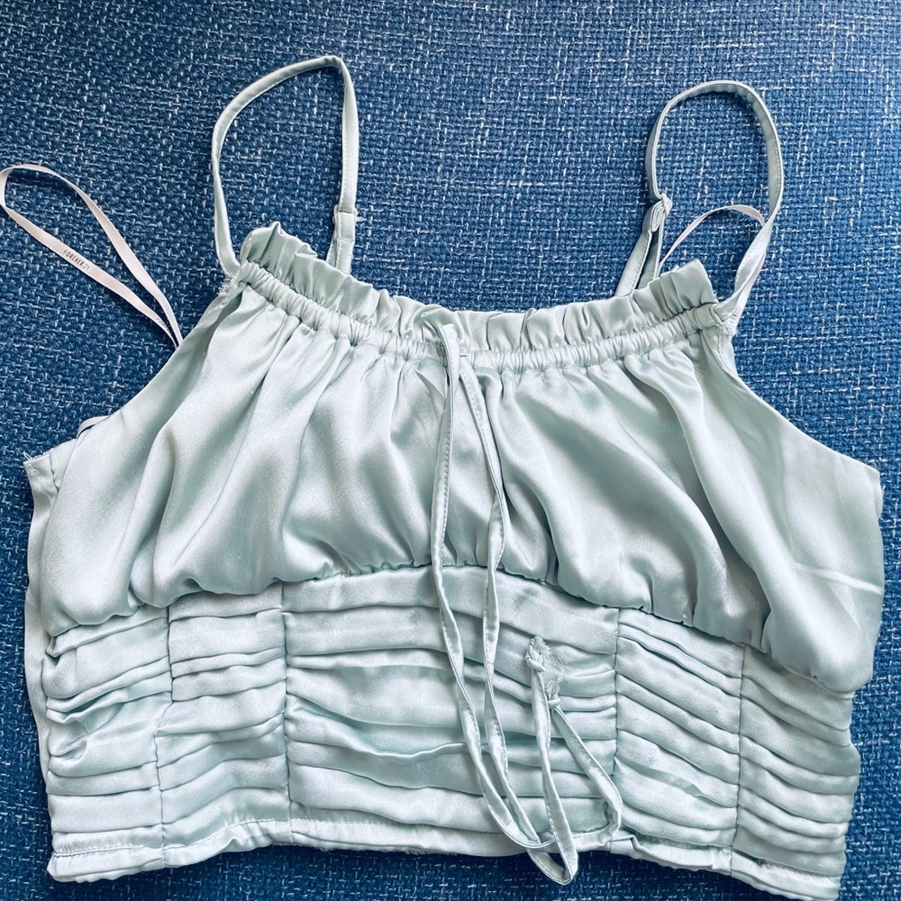 Forever 21 Light Blue Satin Crop Top
